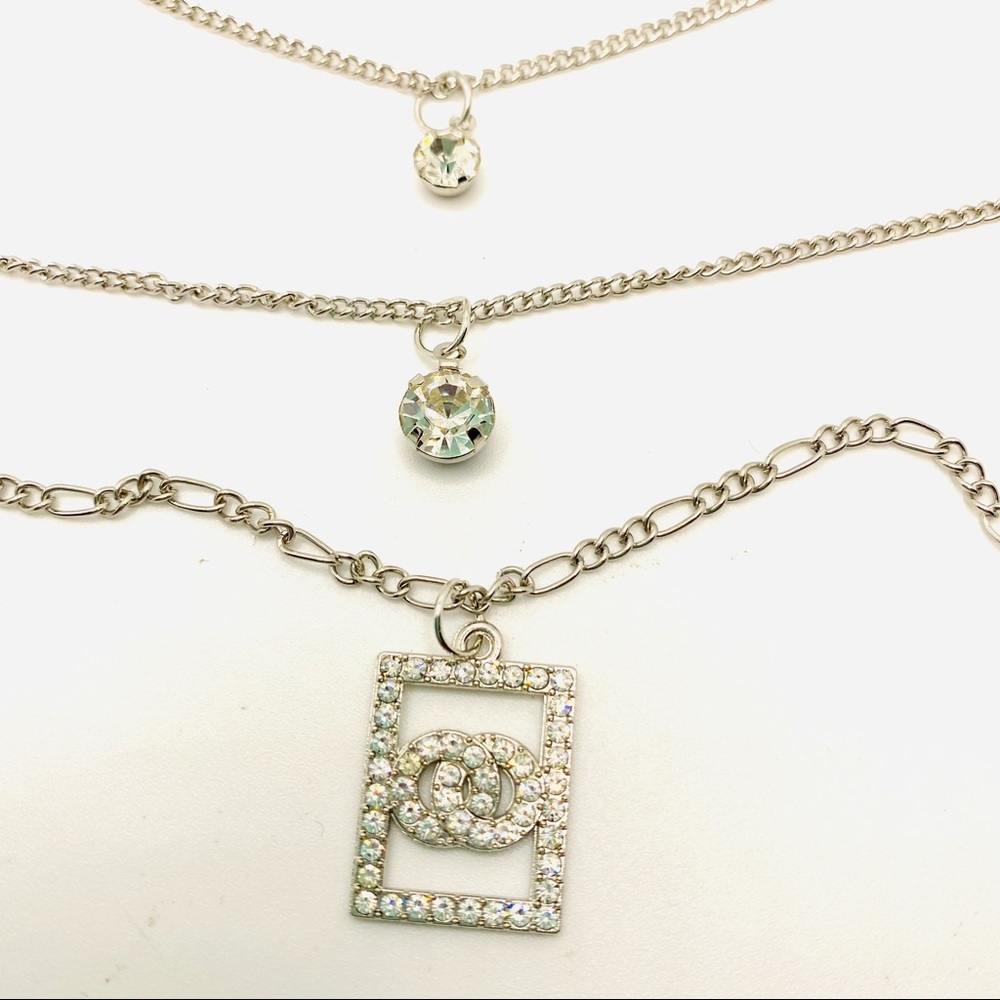 Necklace Forever Love Crystal 3 tier in Silver tone.